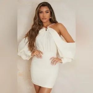 Pretty Little Thing, White Linen batwing sleeve bodycon dress.....